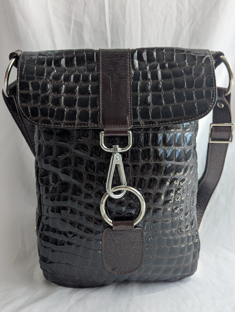 The Trend Brown Croc Embossed Leather Crossbody Bag